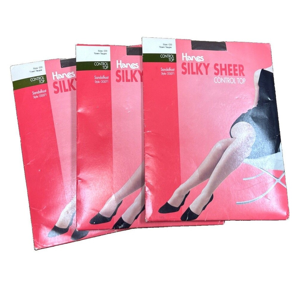 Vtg Hanes Silky Sheer Control Top Pantyhose Sandalfoot OG071 Town Taupe New